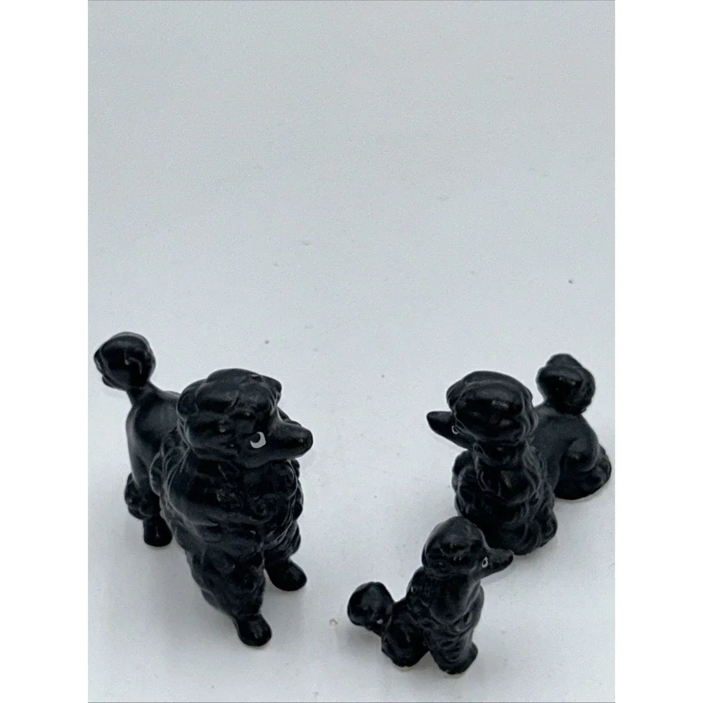 Vintage Miniature Poodle Figurine Set Of 3 Bone China Japan Mini Black  Dogs